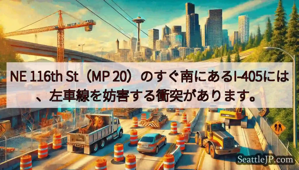 NE 116th St（MP 20）のすぐ南にあるI-405には、左車線を妨害する衝突があります。