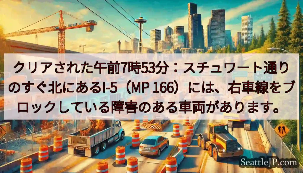 クリアされた午前7時53分：スチュワート通りのすぐ北にあるI-5（MP