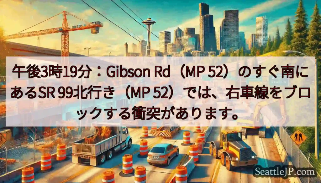 午後3時19分：Gibson Rd（MP 52）のすぐ南にあるSR 99北行き（MP