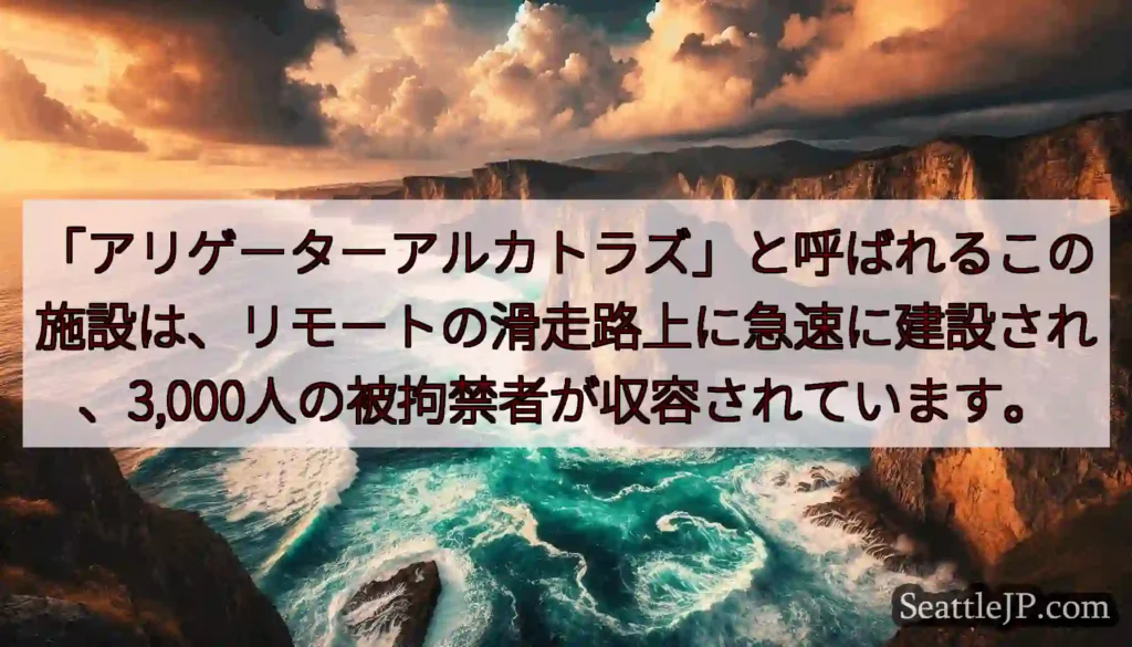 「アリゲーターアルカトラズ」と呼ばれるこの施設は、リモートの滑走路上に急速に建設され、3,000人の