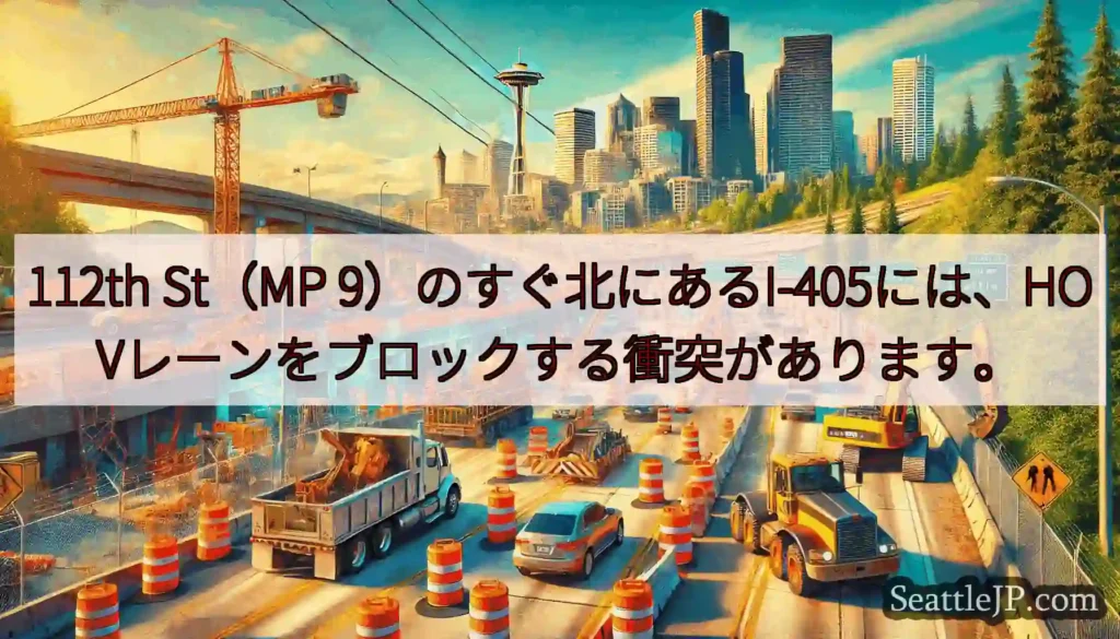 112th St（MP 9）のすぐ北にあるI-405には、HOVレーンをブロックする衝突があります。