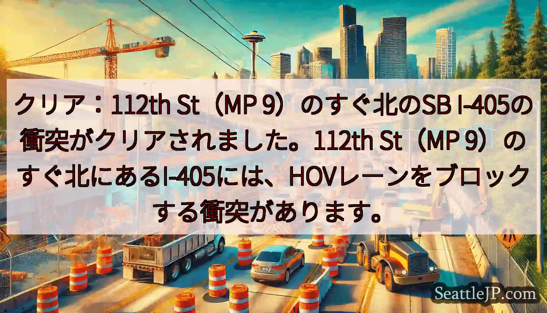 クリア：112th St（MP 9）のすぐ北のSB I-405の衝突がクリアされました。112th