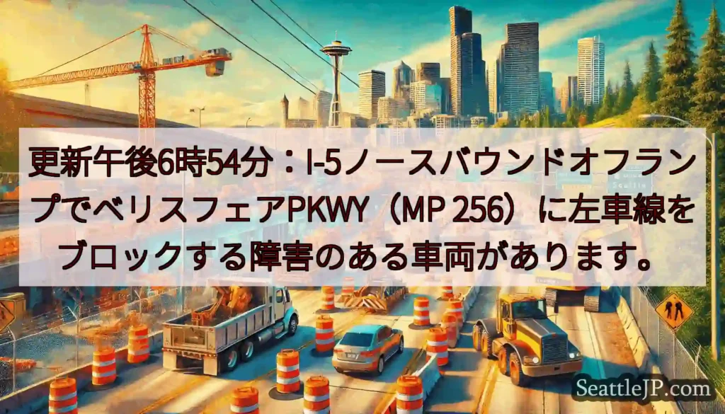 更新午後6時54分：I-5ノースバウンドオフランプでベリスフェアPKWY（MP