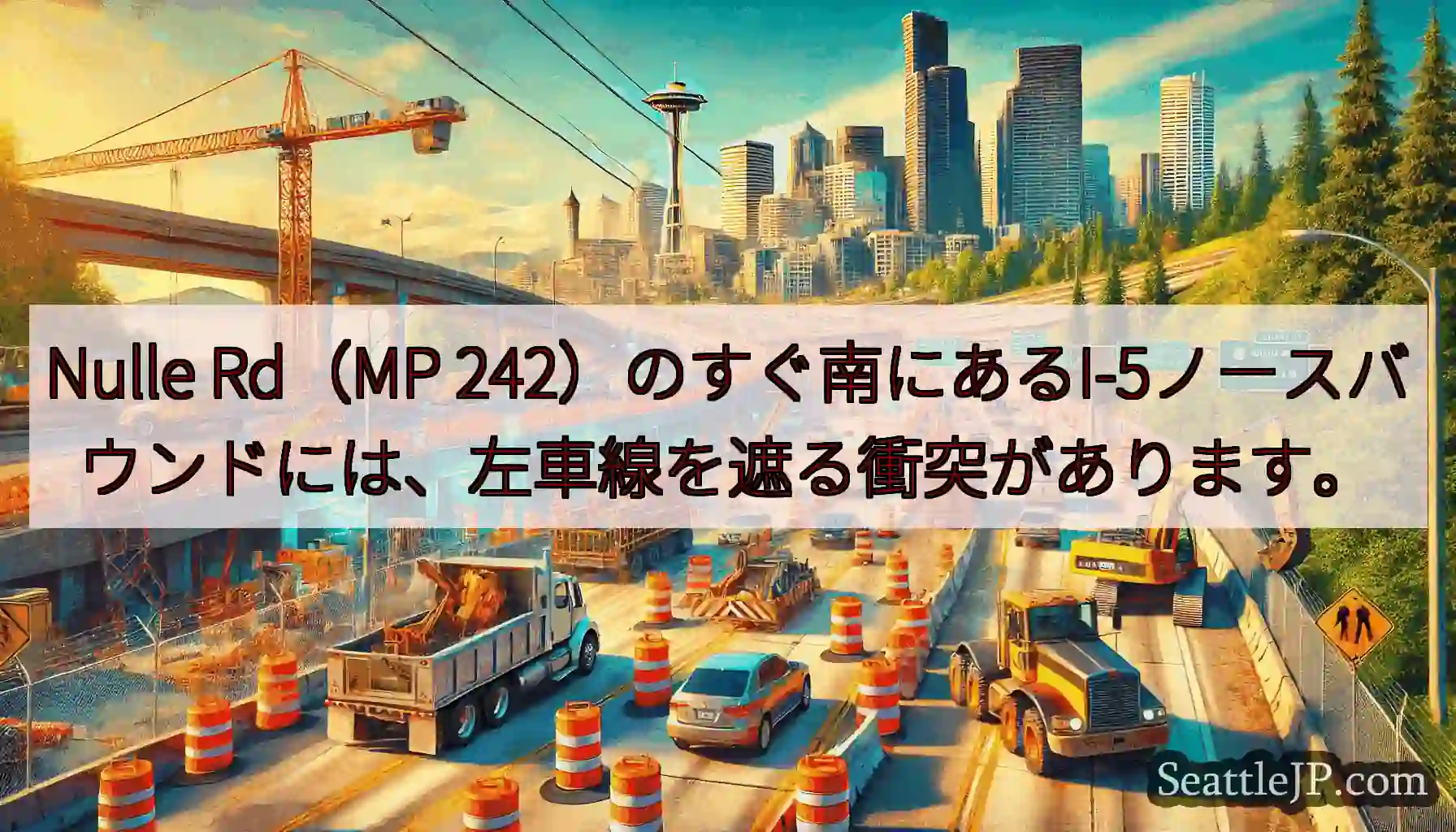 Nulle Rd（MP 242）のすぐ南にあるI-5ノースバウンドには、左車線を遮る衝突があります。