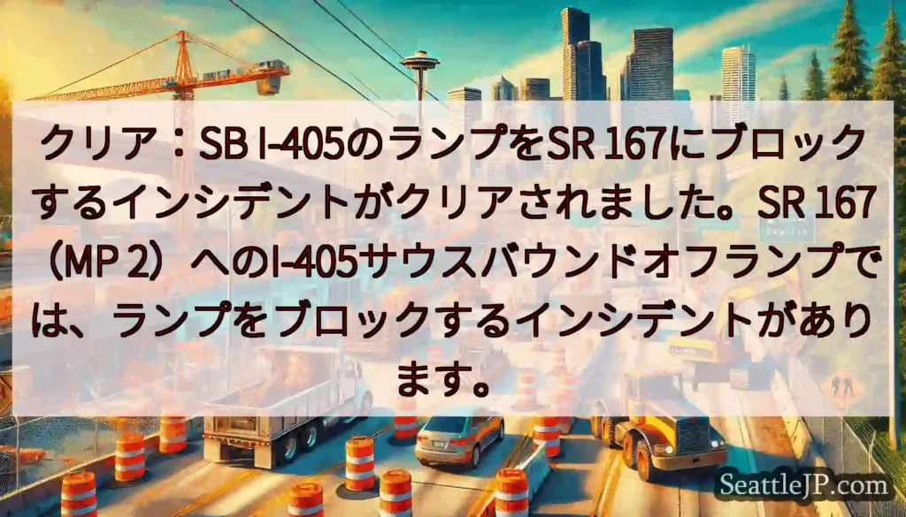 クリア：SB I-405のランプをSR 167にブロックするインシデントがクリアされました。SR