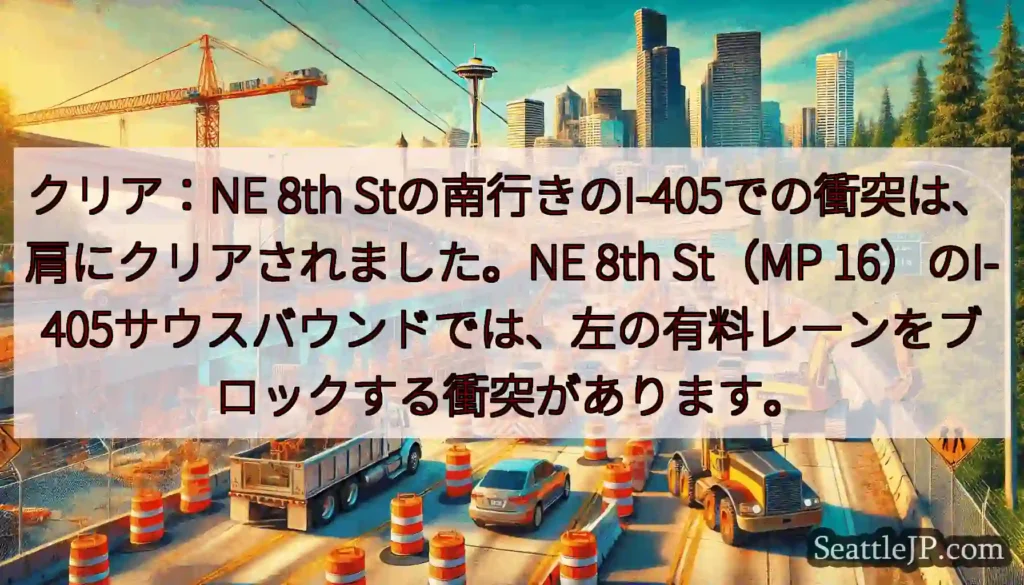 クリア：NE 8th Stの南行きのI-405での衝突は、肩にクリアされました。NE 8th