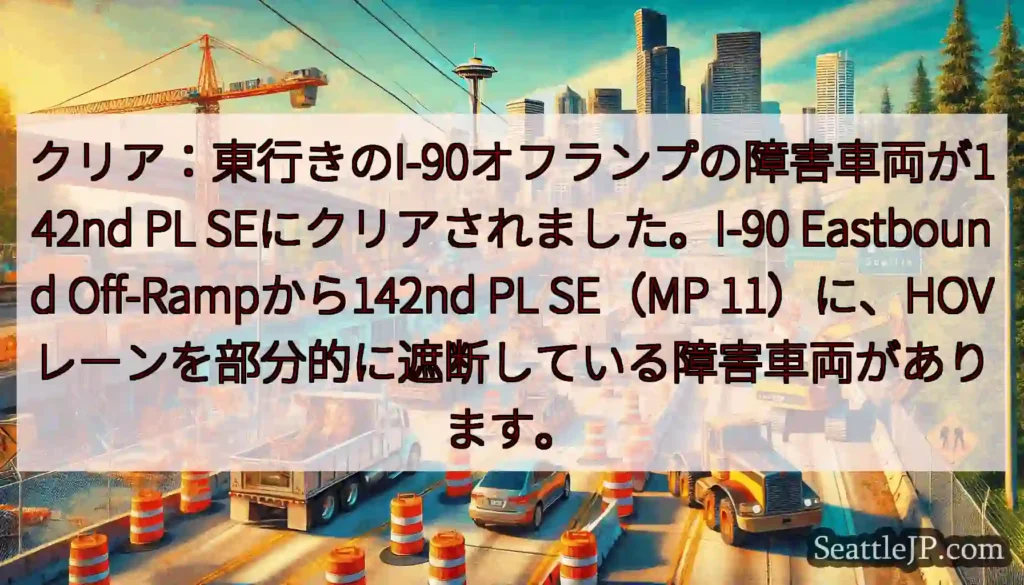 クリア：東行きのI-90オフランプの障害車両が142nd PL SEにクリアされました。I-90