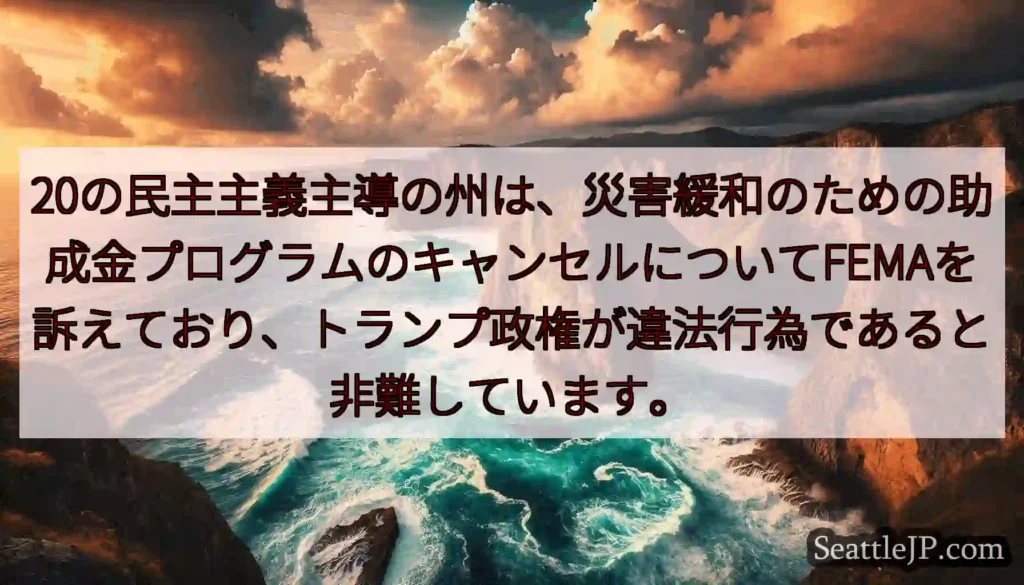 20の民主主義主導の州は、災害緩和のための助成金プログラムのキャンセルについてFEMAを訴えており、
