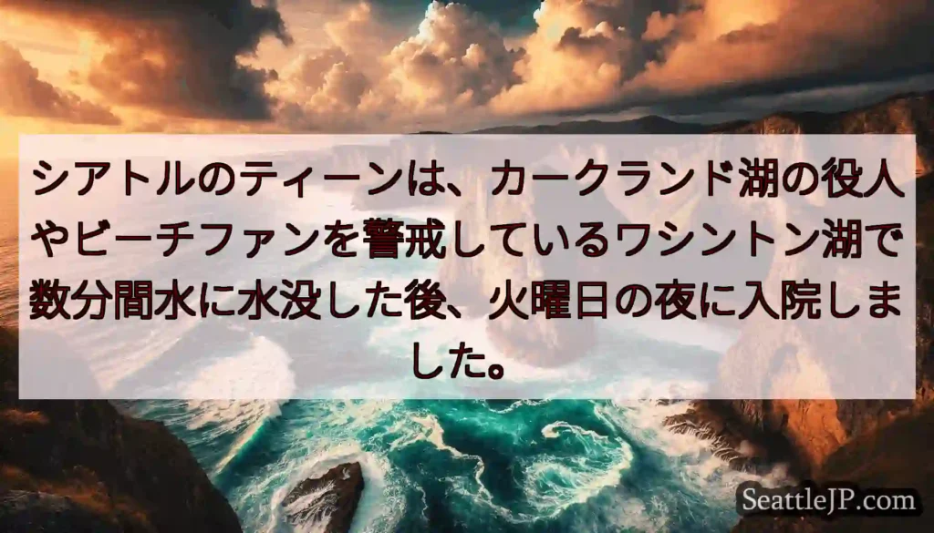 シアトルのティーンは、カークランド湖の役人やビーチファンを警戒しているワシントン湖で数分間水に水没し