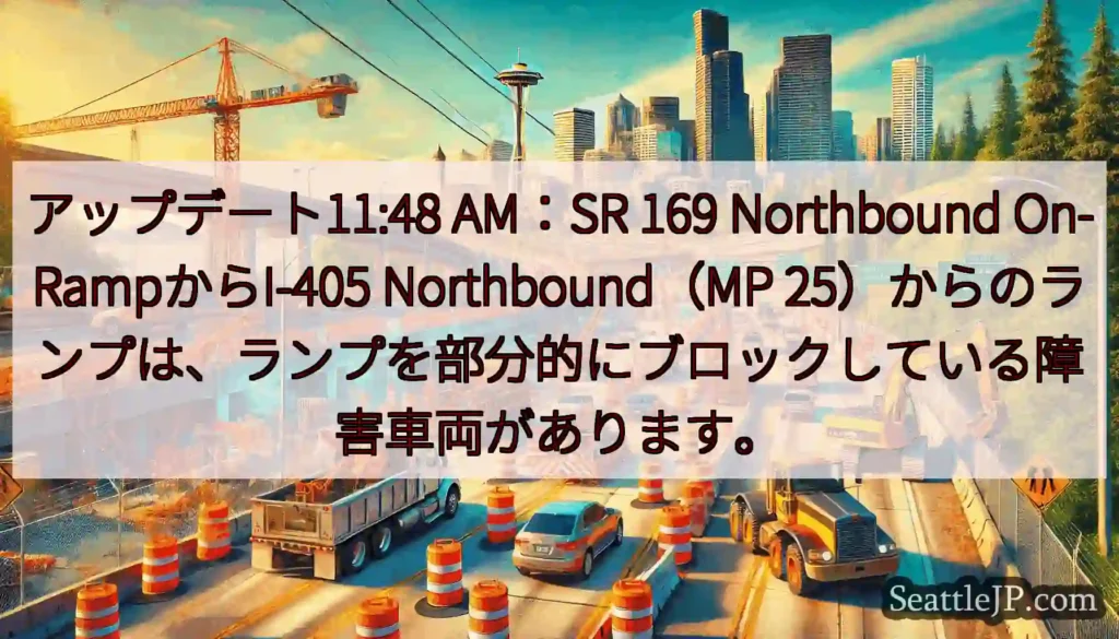 アップデート11:48 AM：SR 169 Northbound On-RampからI-405