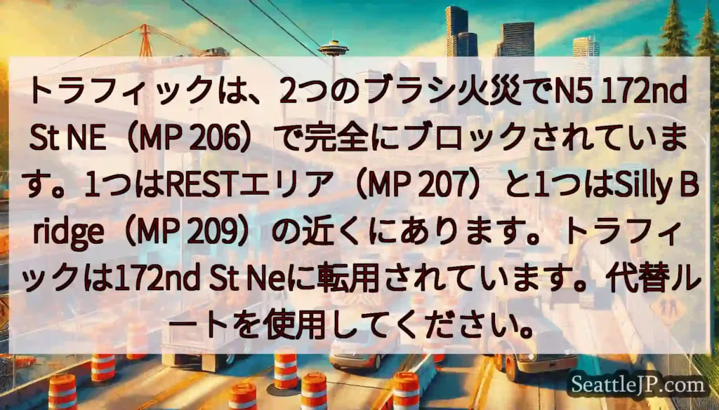 トラフィックは、2つのブラシ火災でN5 172nd St NE（MP