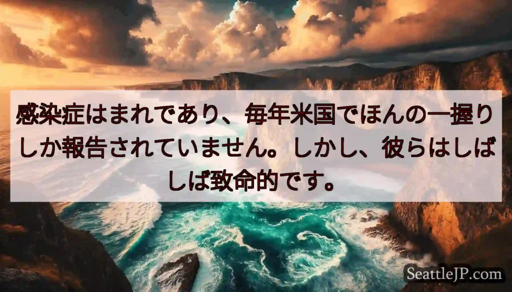 感染症はまれであり、毎年米国でほんの一握りしか報告されていません。しかし、彼らはしばしば致命的です。