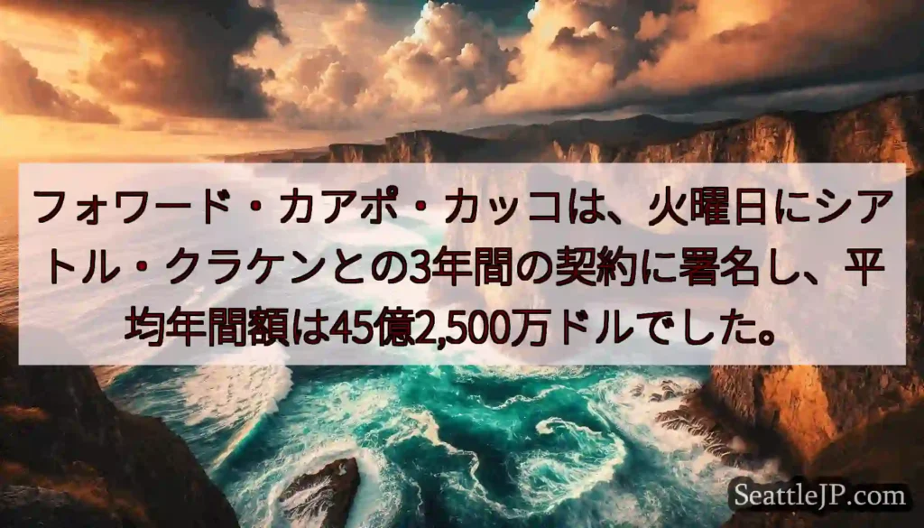 フォワード・カアポ・カッコは、火曜日にシアトル・クラケンとの3年間の契約に署名し、平均年間額は45億