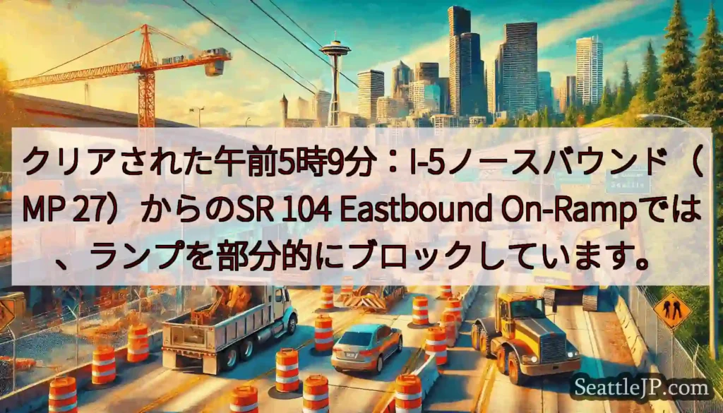 クリアされた午前5時9分：I-5ノースバウンド（MP 27）からのSR 104 Eastbound