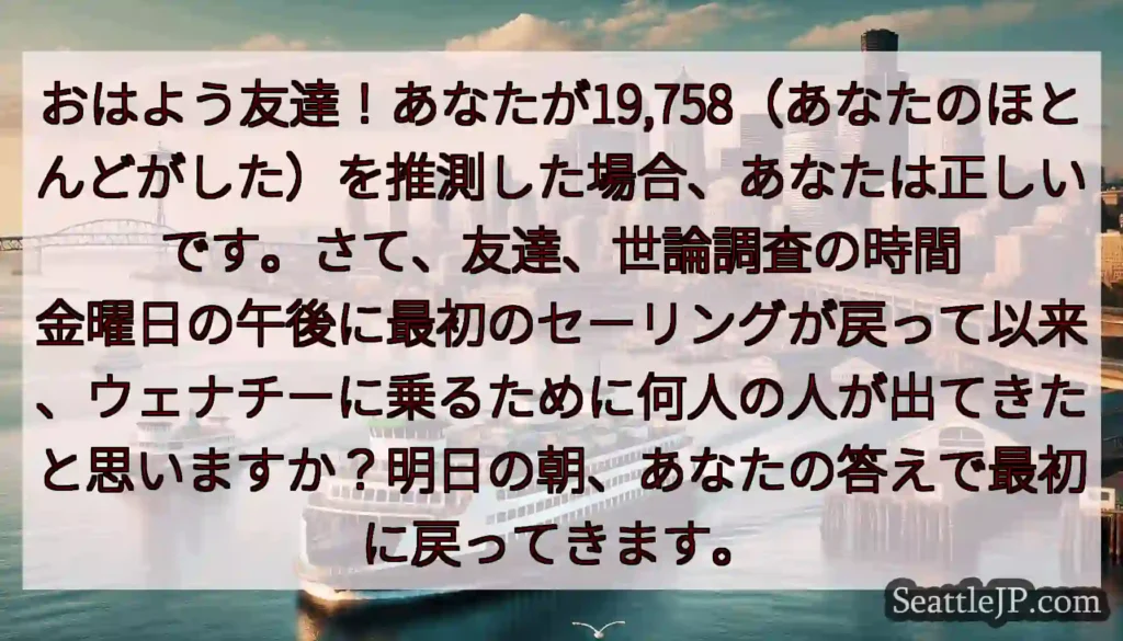 おはよう友達！あなたが19,758（あなたのほとんどがした）を推測した場合、あなたは正しいです。さて