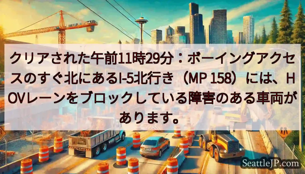 クリアされた午前11時29分：ボーイングアクセスのすぐ北にあるI-5北行き（MP