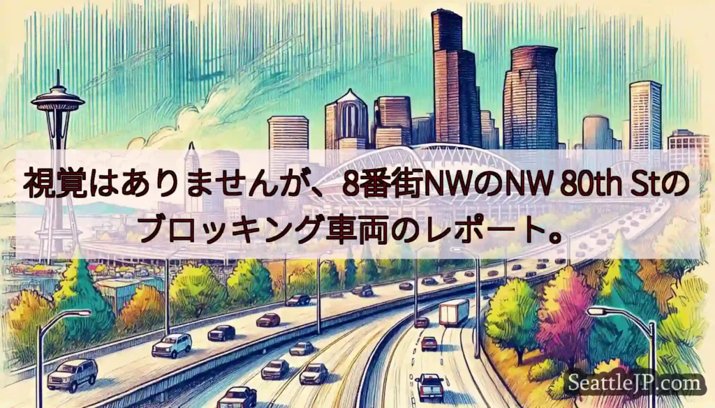 視覚はありませんが、8番街NWのNW 80th Stのブロッキング車両のレポート。