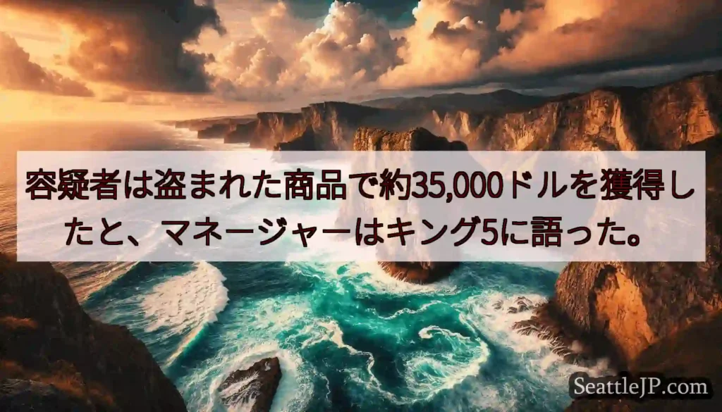 容疑者は盗まれた商品で約35,000ドルを獲得したと、マネージャーはキング5に語った。