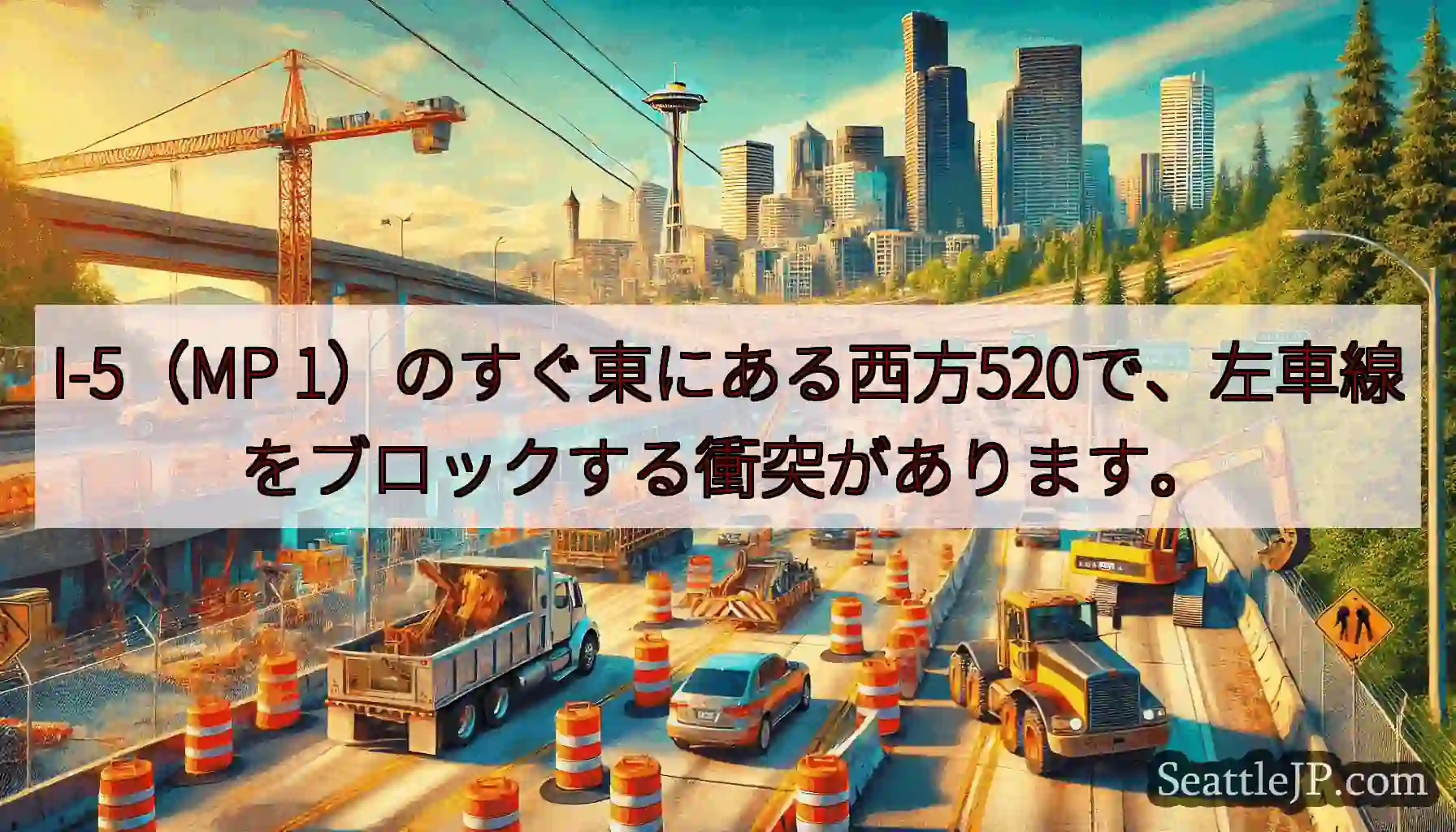 I-5（MP 1）のすぐ東にある西方520で、左車線をブロックする衝突があります。