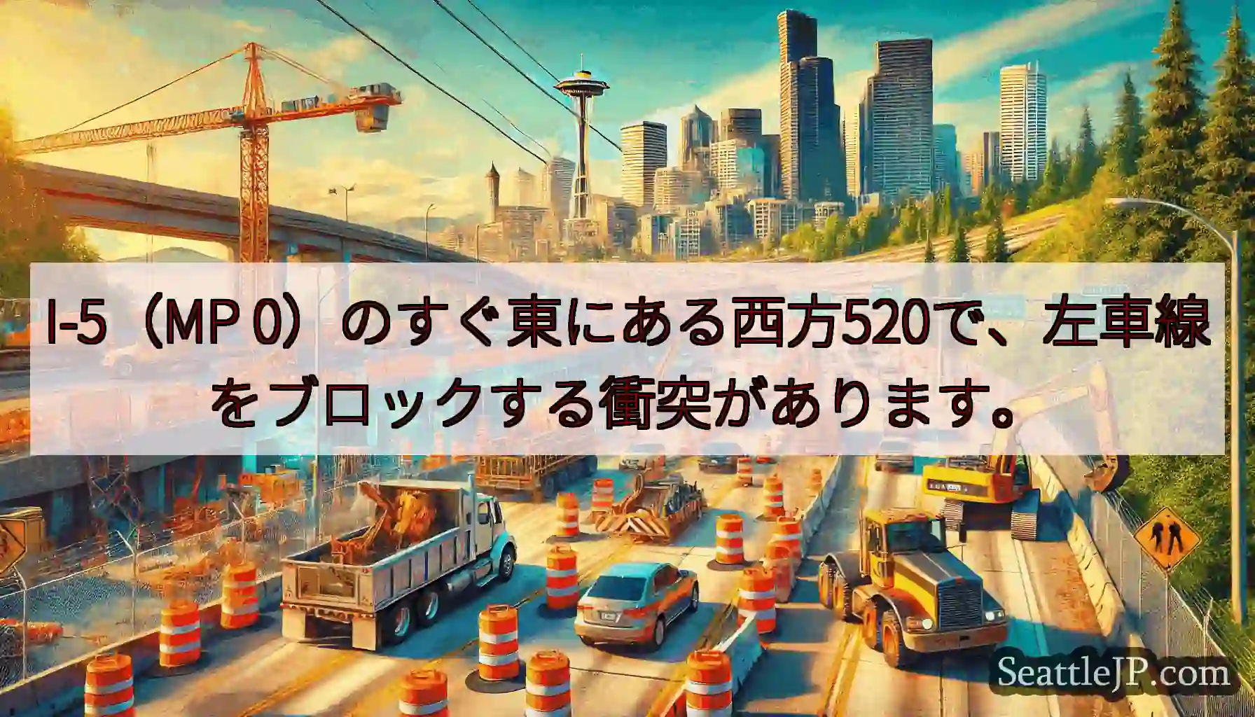 I-5（MP 0）のすぐ東にある西方520で、左車線をブロックする衝突があります。