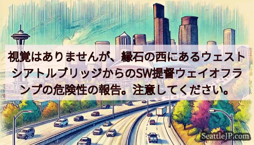 視覚はありませんが、縁石の西にあるウェストシアトルブリッジからのSW提督ウェイオフランプの危険性の報