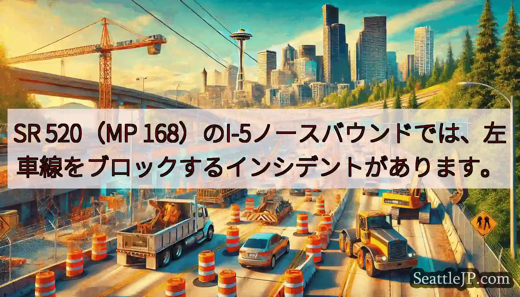 SR 520（MP 168）のI-5ノースバウンドでは、左車線をブロックするインシデントがあります。