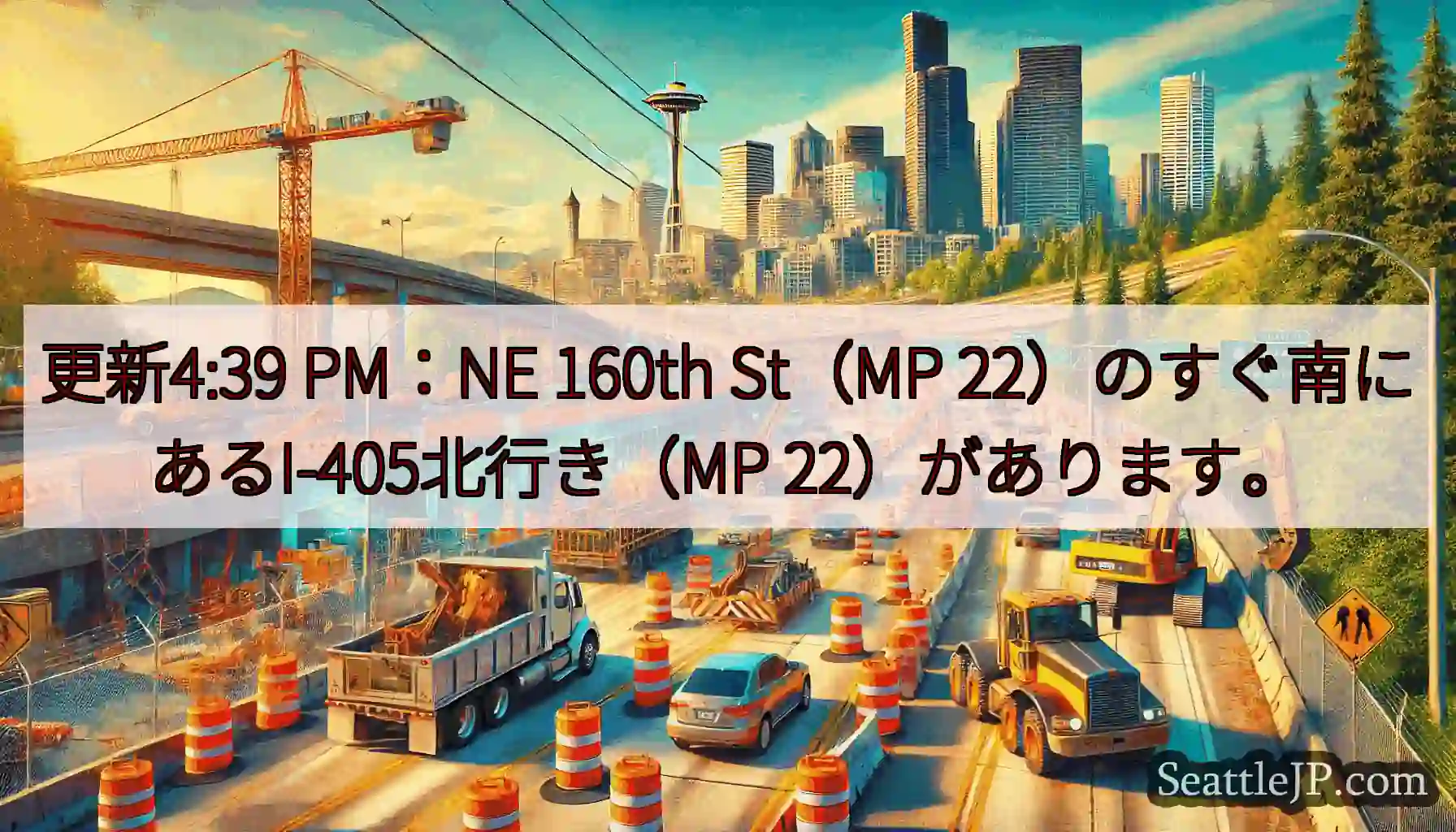 更新4:39 PM：NE 160th St（MP 22）のすぐ南にあるI-405北行き（MP