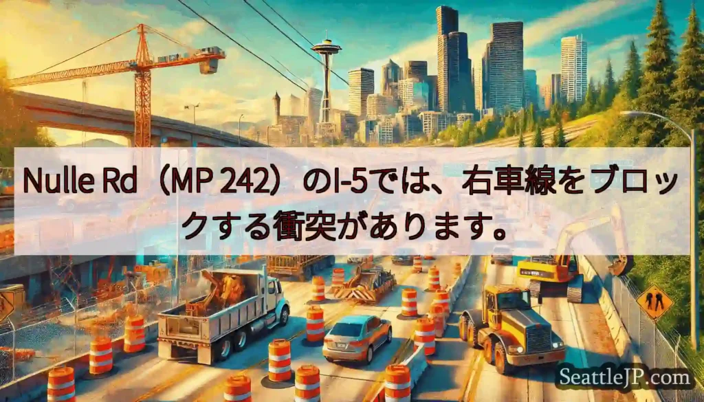 Nulle Rd（MP 242）のI-5では、右車線をブロックする衝突があります。