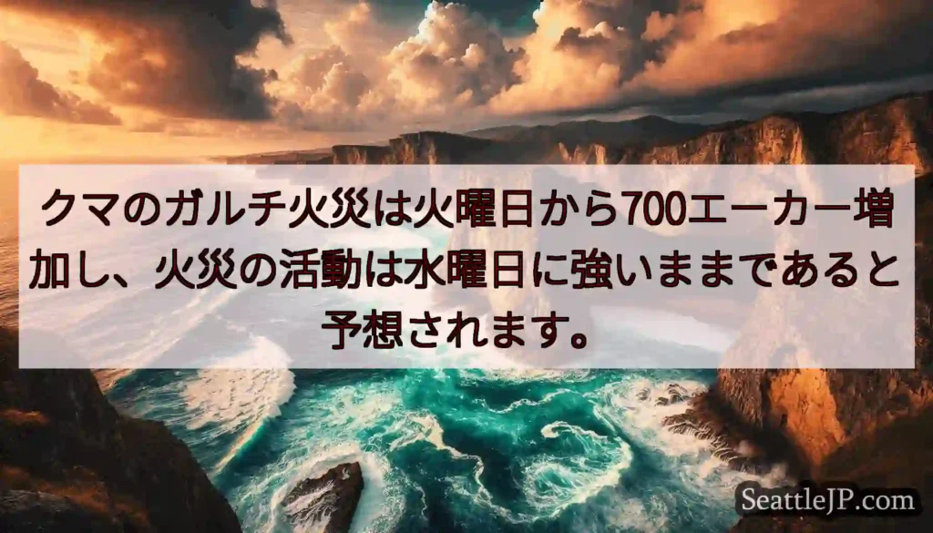 クマのガルチ火災は火曜日から700エーカー増加し、火災の活動は水曜日に強いままであると予想されます。