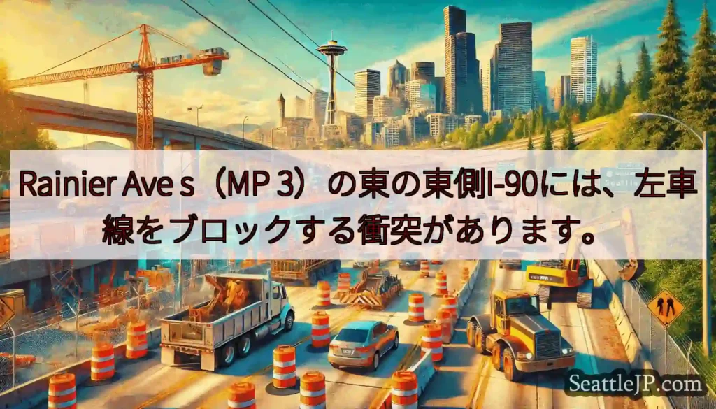Rainier Ave s（MP 3）の東の東側I-90には、左車線をブロックする衝突があります。