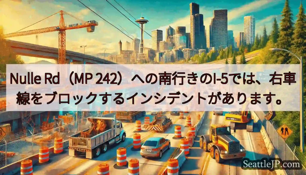 Nulle Rd（MP 242）への南行きのI-5では、右車線をブロックするインシデントがあります。