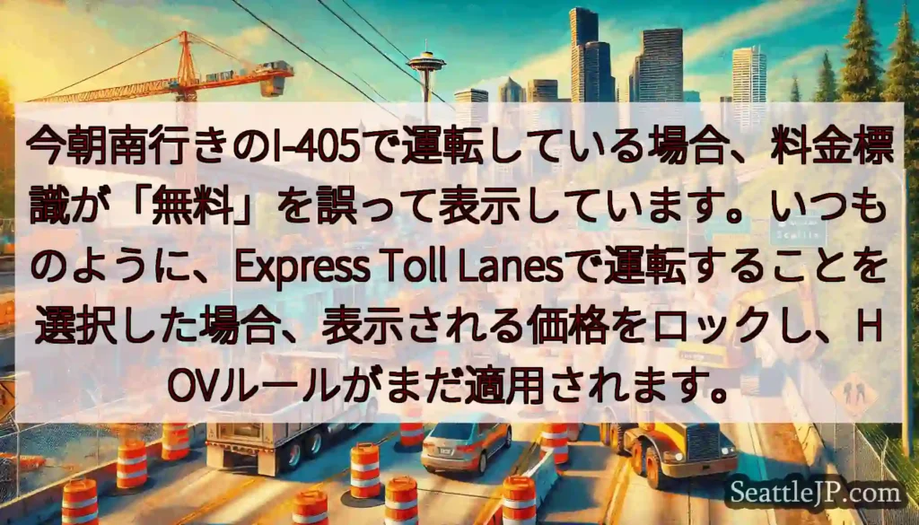 今朝南行きのI-405で運転している場合、料金標識が「無料」を誤って表示しています。いつものように、