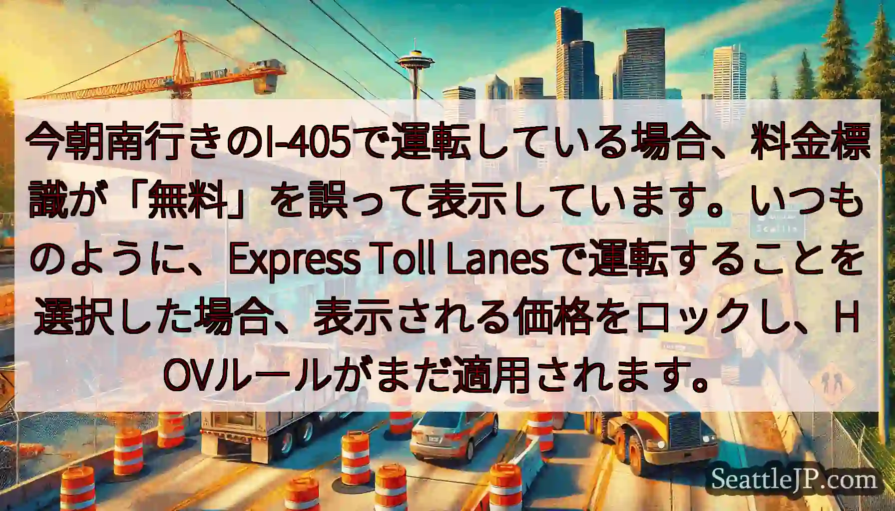 今朝南行きのI-405で運転している場合、料金標識が「無料」を誤って表示しています。いつものように、
