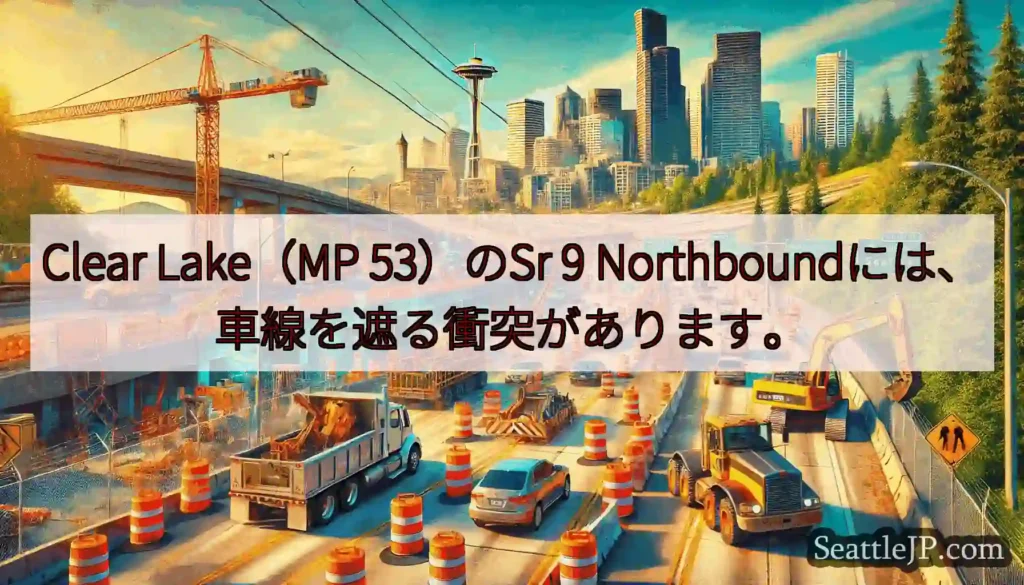 Clear Lake（MP 53）のSr 9 Northboundには、車線を遮る衝突があります。