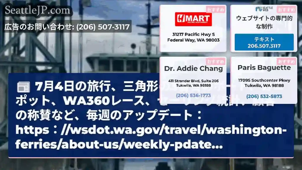 7月4日の旅行、三角形の3番目のボート、カニポット、WA360レース、セーリング統計、顧客の称賛など