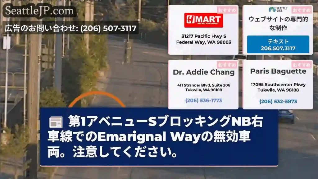 第1アベニューSブロッキングNB右車線でのEmarignal Wayの無効車両。注意してください。