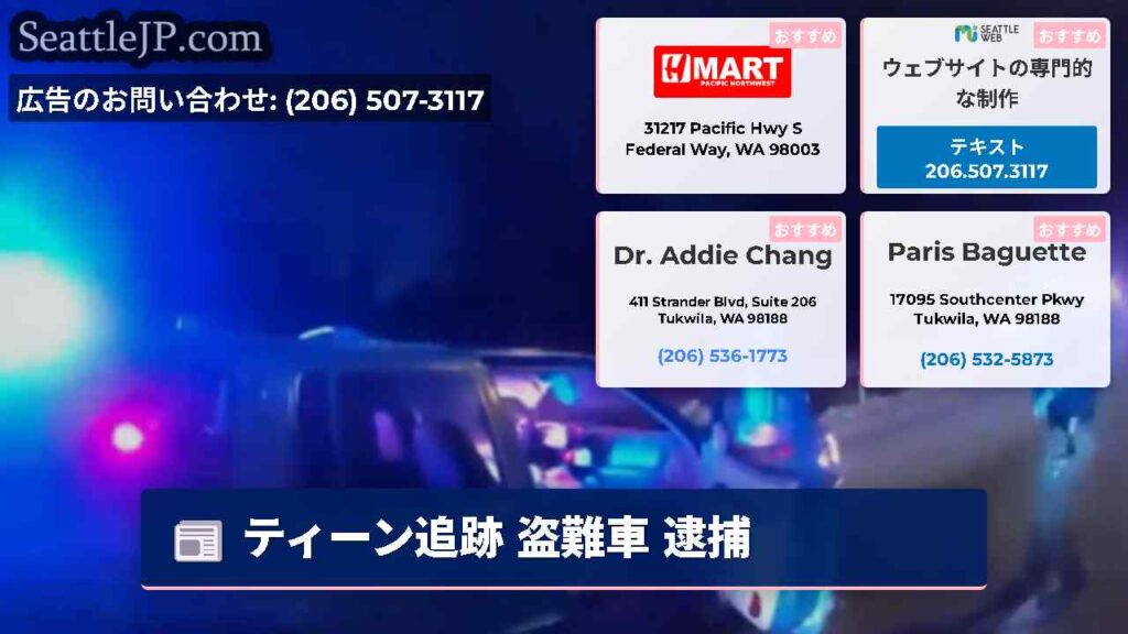 ティーン追跡 盗難車 逮捕