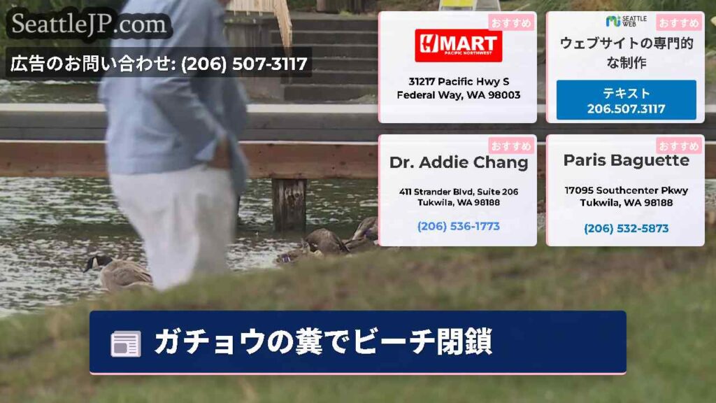 ガチョウの糞でビーチ閉鎖