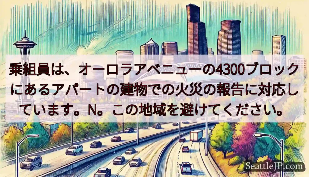 乗組員は、オーロラアベニューの4300ブロックにあるアパートの建物での火災の報告に対応しています。N