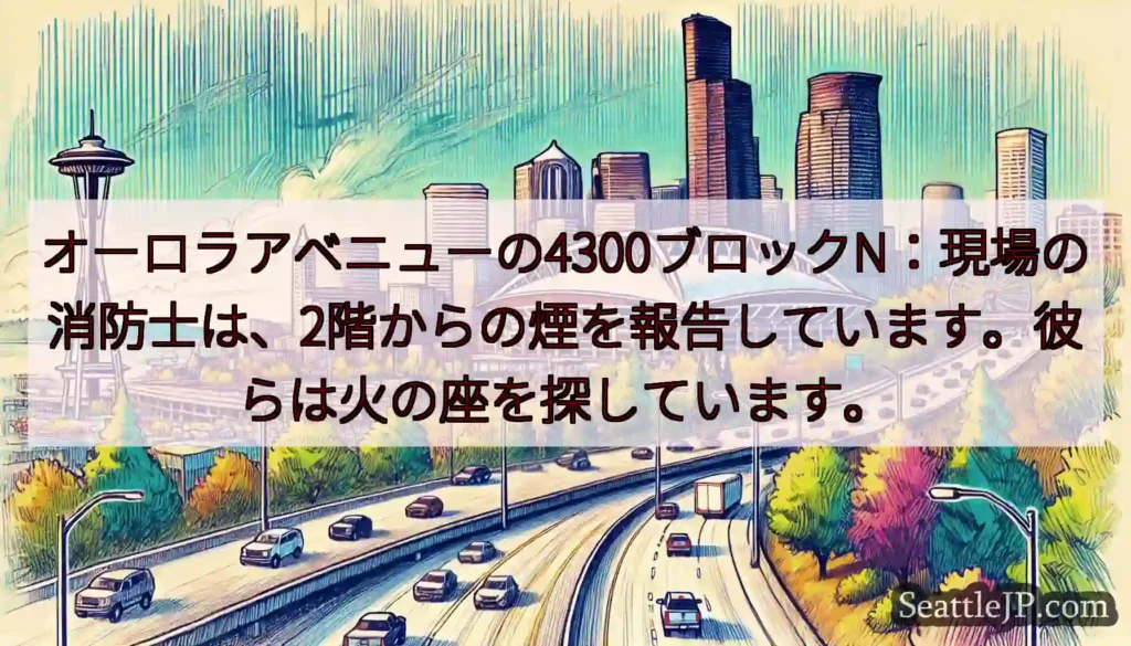 オーロラアベニューの4300ブロックN：現場の消防士は、2階からの煙を報告しています。彼らは火の座を