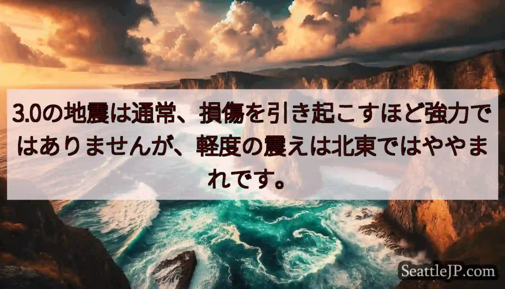 3.0の地震は通常、損傷を引き起こすほど強力ではありませんが、軽度の震えは北東ではややまれです。