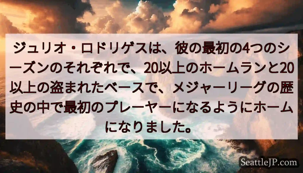 ジュリオ・ロドリゲスは、彼の最初の4つのシーズンのそれぞれで、20以上のホームランと20以上の盗まれ
