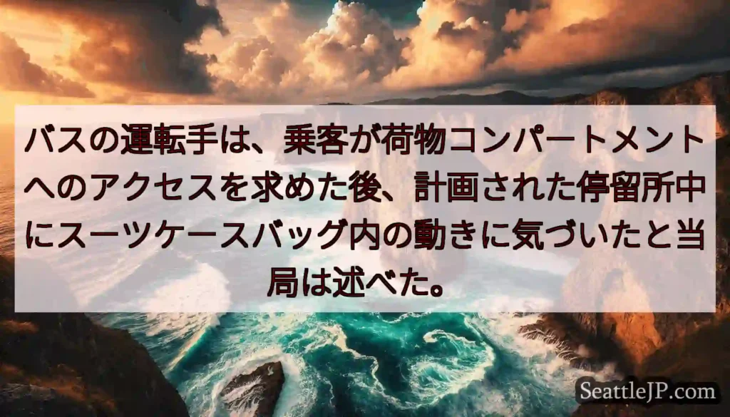バスの運転手は、乗客が荷物コンパートメントへのアクセスを求めた後、計画された停留所中にスーツケースバ