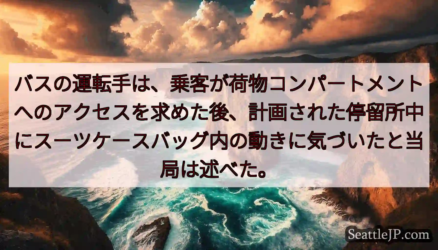 バスの運転手は、乗客が荷物コンパートメントへのアクセスを求めた後、計画された停留所中にスーツケースバ