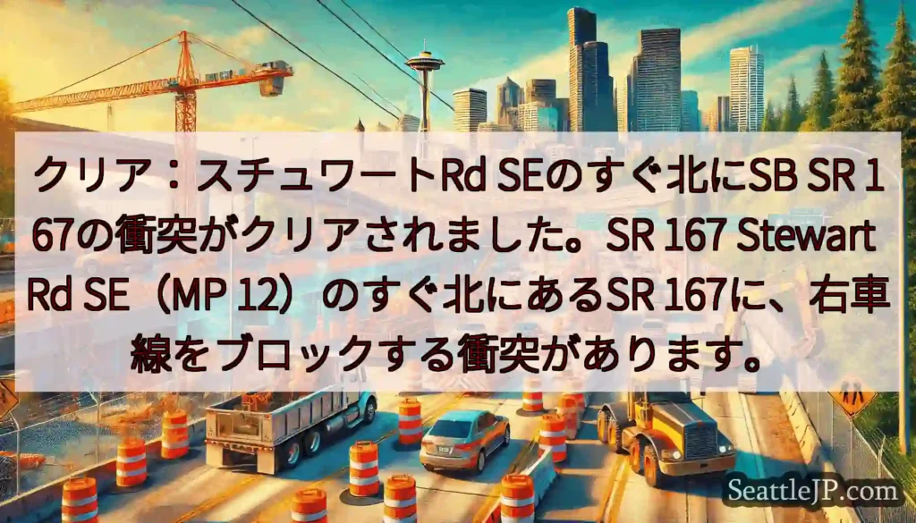 クリア：スチュワートRd SEのすぐ北にSB SR 167の衝突がクリアされました。SR 167