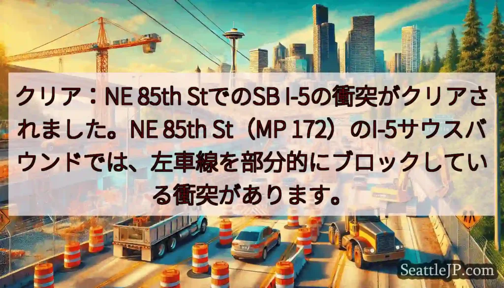 クリア：NE 85th StでのSB I-5の衝突がクリアされました。NE 85th St（MP