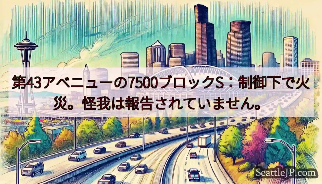 第43アベニューの7500ブロックS：制御下で火災。怪我は報告されていません。