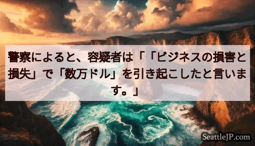 警察によると、容疑者は「「ビジネスの損害と損失」で「数万ドル」を引き起こしたと言います。」