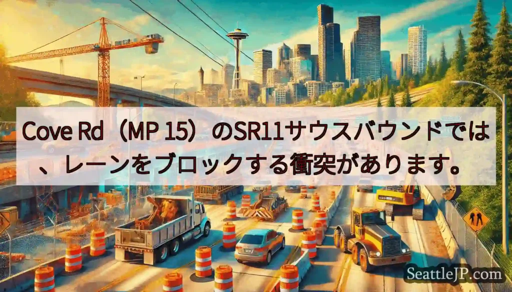 Cove Rd（MP 15）のSR11サウスバウンドでは、レーンをブロックする衝突があります。