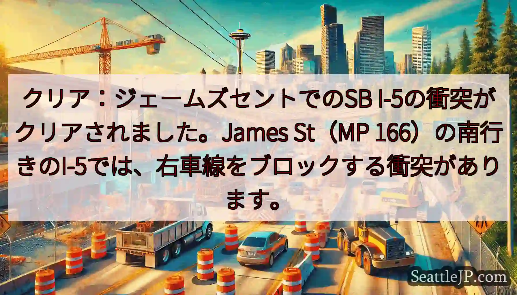 クリア：ジェームズセントでのSB I-5の衝突がクリアされました。James St（MP